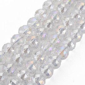 Electroplate Transparent Glass Beads Strands, AB Color Plated and Faceted, Round