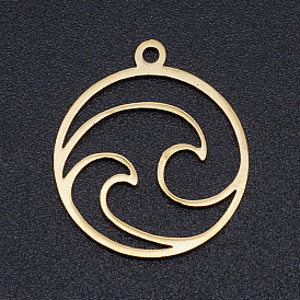 201 Stainless Steel Laser Cut Pendants, Flat Round with Auspicious Cloud