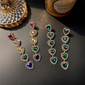 Fashionable alloy diamond love earrings high-end long tassel earrings