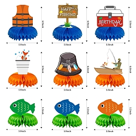 9Pcs 9 Style Fish & Happy Fishing & Boat 3D Paper Fans, Honeycomb Centerpiece Decorations for Party Festival Home Decoration