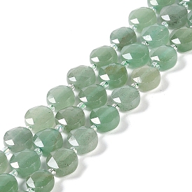 Natural Green Aventurine Beads Strands, with Seed Beads, Faceted Hexagonal Cut, Flat Round