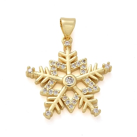 Латунные микропаве прозрачные подвески с фианитом, снежинка, стойки покрытие, долговечный, без свинца и без кадмия