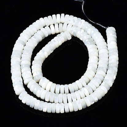 Natural Trochid Shell/Trochus Shell Beads Strands, Bleach, Flat Round/Disc, Heishi Beads