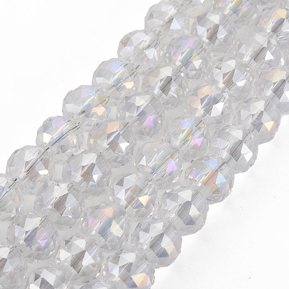 Electroplate Transparent Glass Beads Strands, AB Color Plated and Faceted, Round