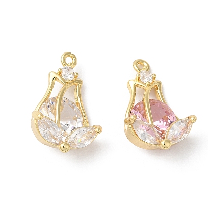 Латунные подвески, со стеклом, цветок, золотые