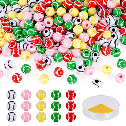 Наборы для изготовления браслетов своими руками, включая непрозрачные акриловые бусины в виде спортивных мячей и кристально чистую эластичную нить., бейсбол