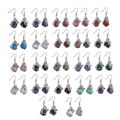 Gemstone Dragon Dangle Earrings, Platinum Brass Jewelry for Women