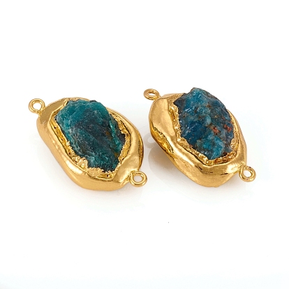 Raw Rough Natural Apatite Links, with Golden Plated Edge Brass Findings, Nuggets