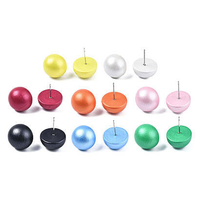 Расписные полукруглые серьги из дерева шима для девушек и женщин, серьги-гвоздики с 316 хирургическими булавками из нержавеющей стали