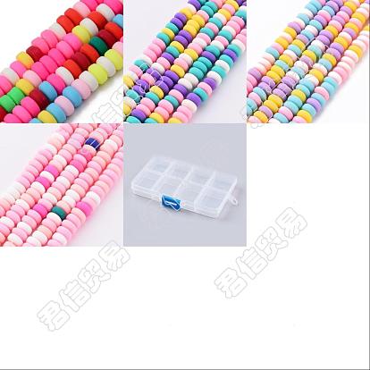 4 Stränge 4 Farben handgemachte Fimo Perlen Stränge, für DIY Schmuck Bastelbedarf, Flachrund