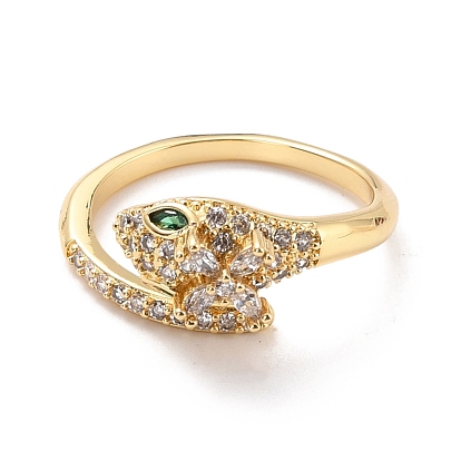 Snake Cubic Zirconia Cuff Ring for Women, Real 18K Gold Plated Brass Open Ring, Cadmium Free & Lead Free
