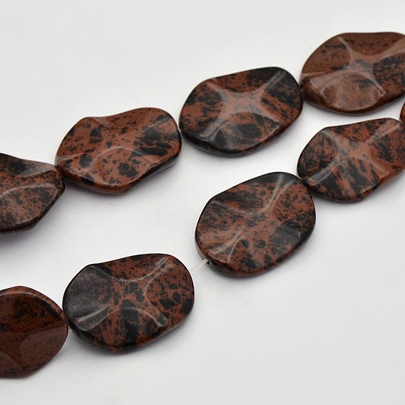 Vague ovale acajou naturel obsidienne perles brins, 35x25x6mm, Trou: 1mm, Environ 12 pcs/chapelet, 15.7 pouce