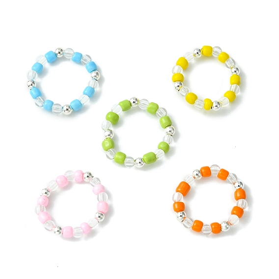Acrylic & Glass Seed Beaded Stretch Rings for Women