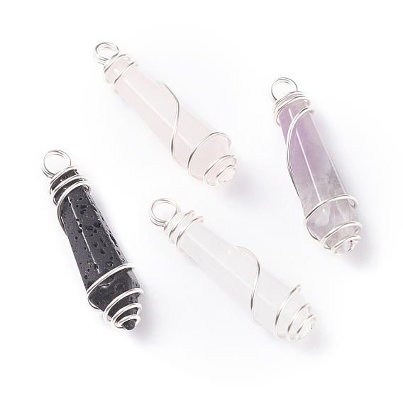 Natural Pointed Gemstone Pendants, with Copper Wire Wrapped, Bullet