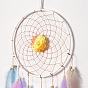 Flower Woven Web/Net with Feather Wall Hanging Decorations, with Iron Ring, for Home Bedroom Decorations