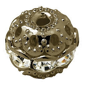 Brass Rhinestone Beads, Grade A, Nickel Free, Antique Bronze Metal Color, Round, 8mm in Diameter, Hole: 1mm