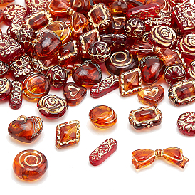 96шт 12стиль прозрачных акриловых бусин, цвет шоколада, металла обвитые