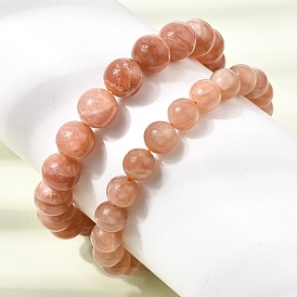 Runde, elastische Armbänder aus natürlichem Sonnenstein für Damen
