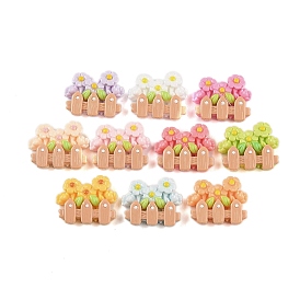 Opaque Resin Decoden Cabochons, Flower with Fence