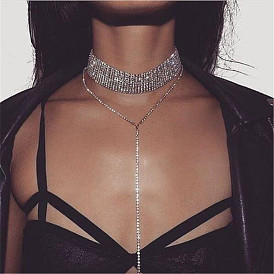 Fashion Personality Jewelry Beam Neck Multilayer Necklace Full Diamond Long Necklace Necklace Women