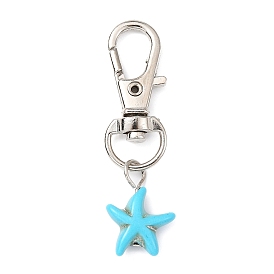 Synthetic Turquoise  Starfish Pendant Decorations, with Alloy Swivel Lobster Claw Clasps