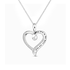 TINYSAND 925 Sterling Silver Elegant Hollowed Heart Necklace, with Cubic Zirconia