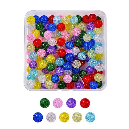 135G 9 Colors Transparent Crackle Glass Round Beads Strands, No Hole