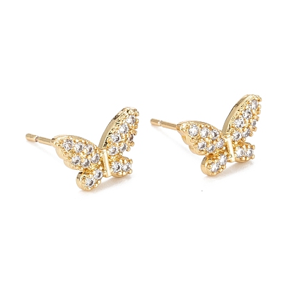 Butterfly Sparkling Cubic Zirconia Stud Earrings for Girl Women, Lead Free & Nickel Free & Cadmium Free, Brass Micro Pave Cubic Zirconia Earrings