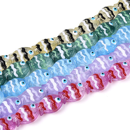 Нити из прозрачного стекла и эмали, бусины ручной работы, рыба