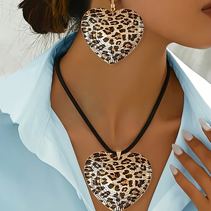 Комплекты из сплава с подвесками и ожерельями с леопардовым принтом в форме сердца для женщин, воск шнур ожерелья