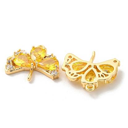 Real 18K Gold Plated Ginkgo Biloba Brass Micro Pave Cubic Zirconia Pendants, Leaf Charms
