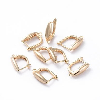 Brass Hoop Earring Findings with Latch Back Closure, with Horizontal Loop, Long-Lasting Plated, Horse Eye