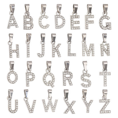 26Pcs Alloy with Crystal Rhinestone Charms, Letter A~Z Charms