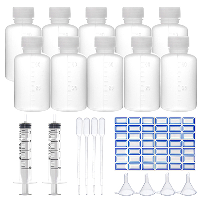 BENECREAT Plastic Liquid Reagent Bottle, Screw Type Hand Push Glue Dispensing Syringe(without needle), Plastic Funnel Hopper, Dropper, Syringe, Label Paster