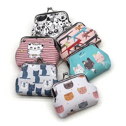 Cute Cat PU Leather Wallets, Coin Purses, Change Purse with Platinum Tone Alloy Findings for Women & Girls