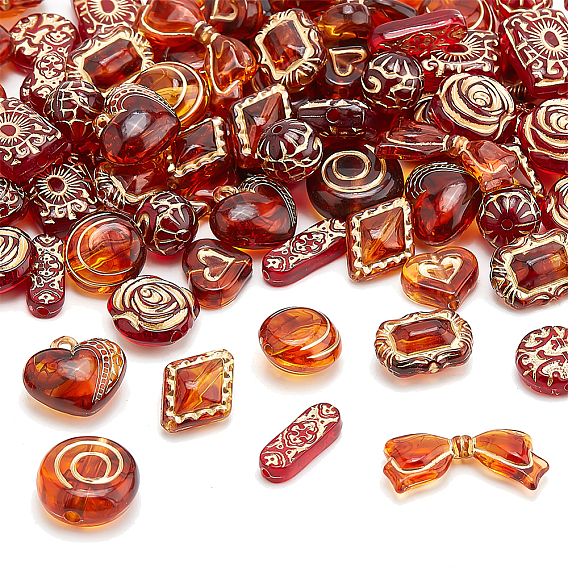 96шт 12стиль прозрачных акриловых бусин, цвет шоколада, металла обвитые