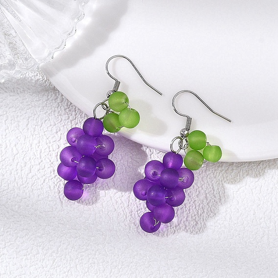 Виноград 304 серьги-подвески из нержавеющей стали и стекла