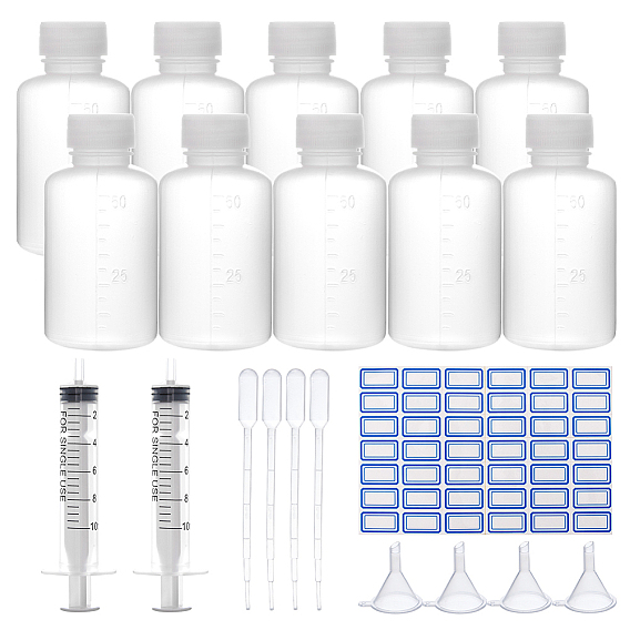 BENECREAT Plastic Liquid Reagent Bottle, Screw Type Hand Push Glue Dispensing Syringe(without needle), Plastic Funnel Hopper, Dropper, Syringe, Label Paster