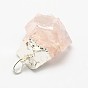 Natural Bezel Raw Rough Gemstone Rose Quartz Pendants, with Silver Color Plated Brass Findings, Irregular Nuggets, 25~55x21~40x10~35mm, Hole: 8x4mm