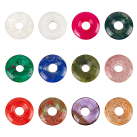 12 шт 12 стили природных смешанных драгоценных камней подвески, подвески в виде пончиков/пи-дисков, смешанные окрашенные и неокрашенные