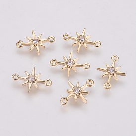Brass Micro Pave Cubic Zirconia Links, Long-Lasting Plated, Star, Nickel Free, Real 18K Gold Plated