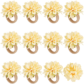 12шт. джутовые плетеные кольца для салфеток, с искусственным цветком из полиэфира, для свадьбы, День святого Валентина, Годовщина