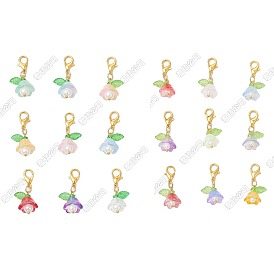 72pcs 18 styles décorations suspendues en forme de fleur en verre peint par pulvérisation bicolore transparent, avec alliage de zinc homard fermoirs pince