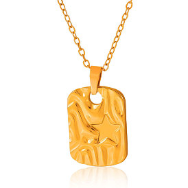 Stainless Steel Textured Rectangle with Star Pendant Necklaces for Women