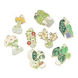 Подвески из сплава с эмалью, изображающей зеленые растения и растения в горшках., золотые