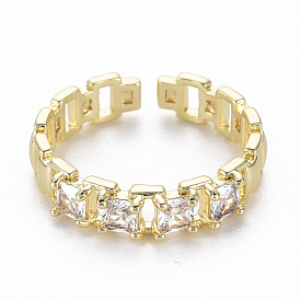 Brass Micro Pave Clear Cubic Zirconia Cuff Rings, Open Rings, Nickel Free