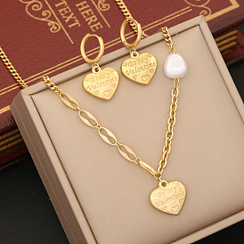 Fashionable Pearl Heart Necklace Set with Stainless Steel Jewelry N1171