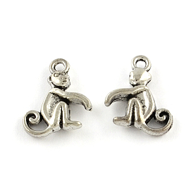 Tibetan Style Zinc Alloy Pendants, Lead Free & Cadmium Free, Monkey, 15.8x13x3mm, Hole: 1.5mm, about 454pcs/500g