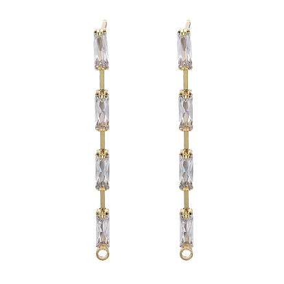 Brass Clear Cubic Zirconia Stud Earring Findings, for Half Drilled Beads, with Loop, Nickel Free, Real 18K Gold Plated, Rectangle