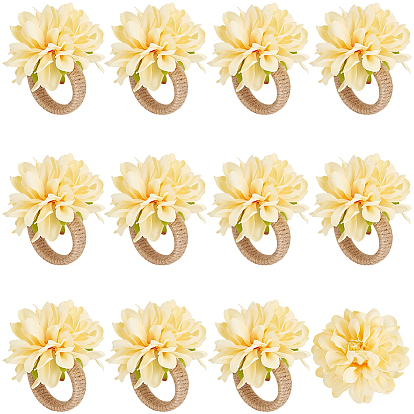 12шт. джутовые плетеные кольца для салфеток, с искусственным цветком из полиэфира, для свадьбы, День святого Валентина, Годовщина